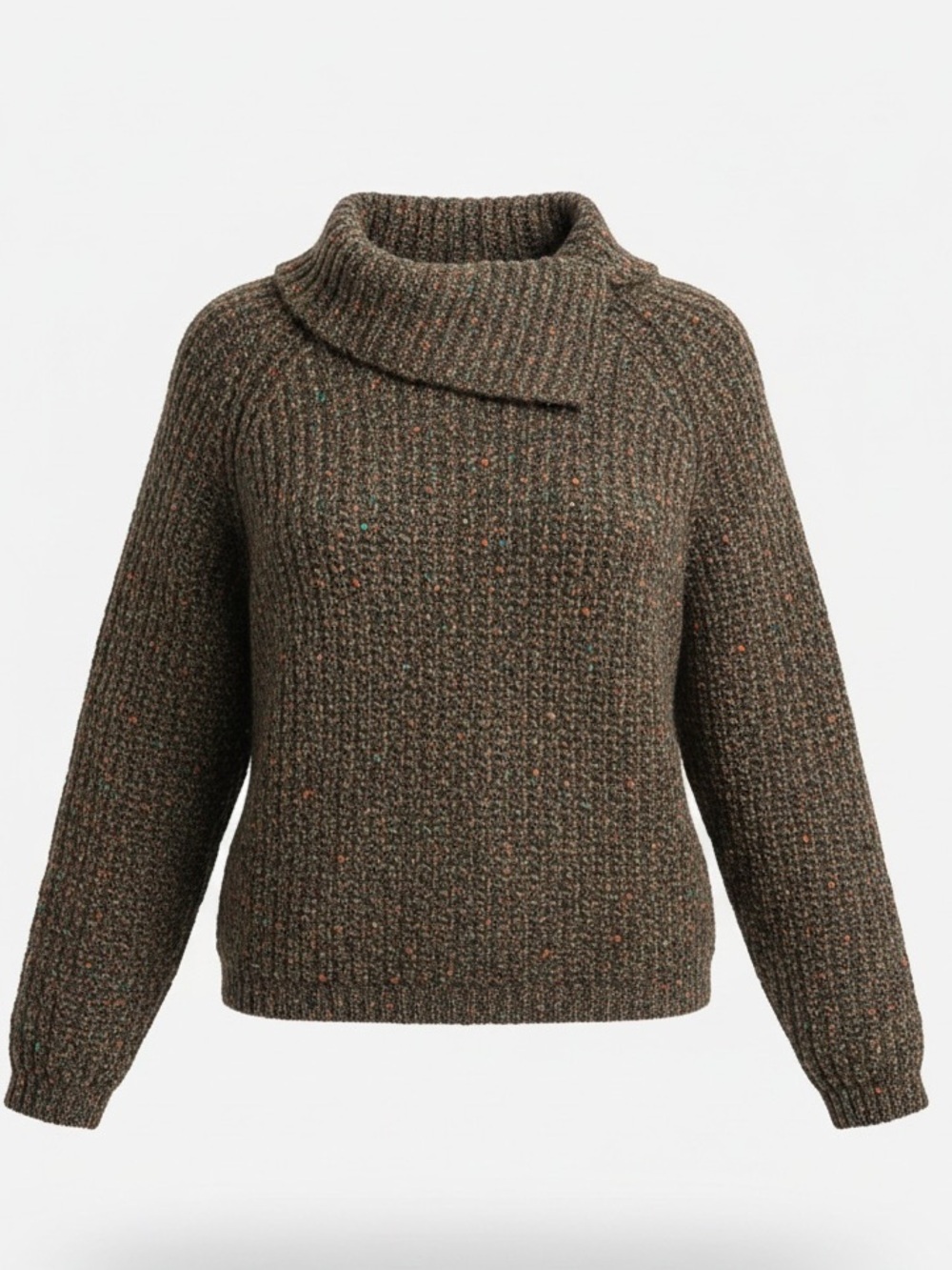 Vintage GAP Medium 90s 100% Wool Chunky Donegal Speckled Sweater Brown Mock Neck